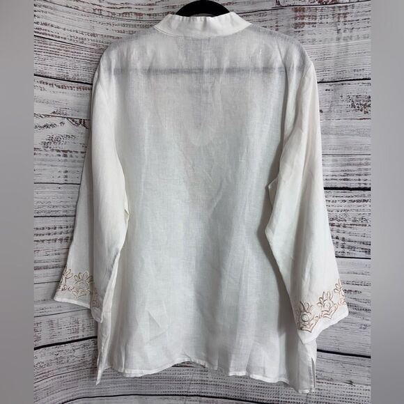 Orvis Top Womens size X Large Linen embroidered Minimalist Boho shirt Gauze - Picture 4 of 10